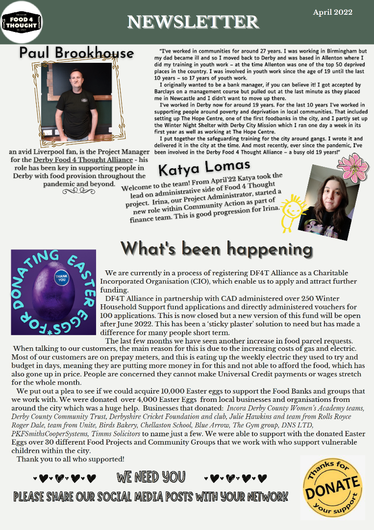 Derby Food 4 Thought April 2022 Newsletter page 1