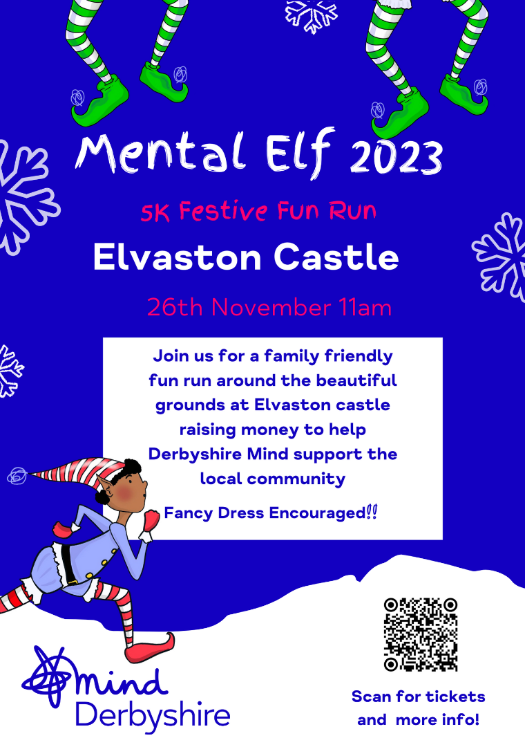 Derbyshire Mind 'Mental Elf' fun run flyer - all info in text below