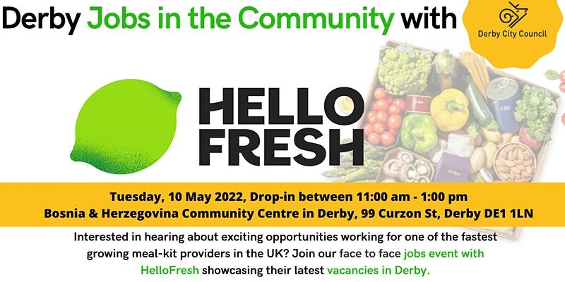 Derby Jobs in the Community with HelloFresh header - all info in text below