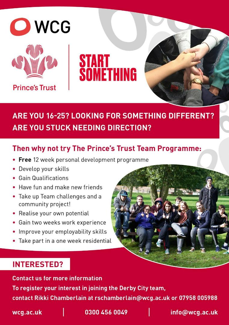 Derby City Prince's Trust Team Programme flyer - all info in text & attachments below