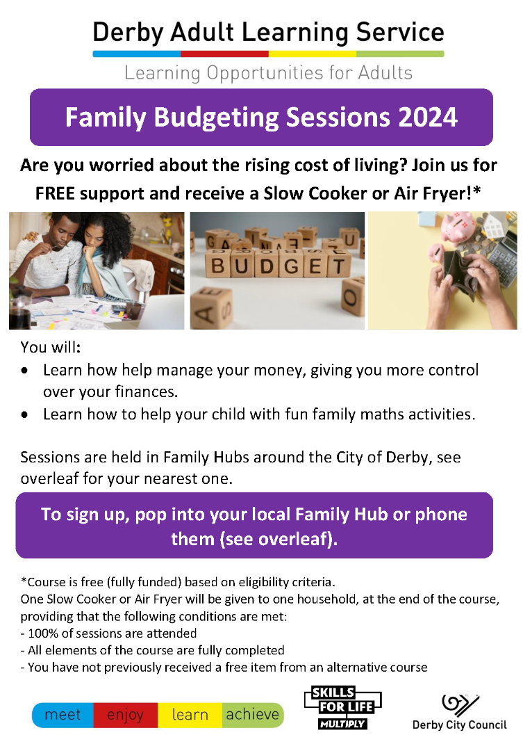 Family Budgeting Sessions 2024 poster - click image for PDF version