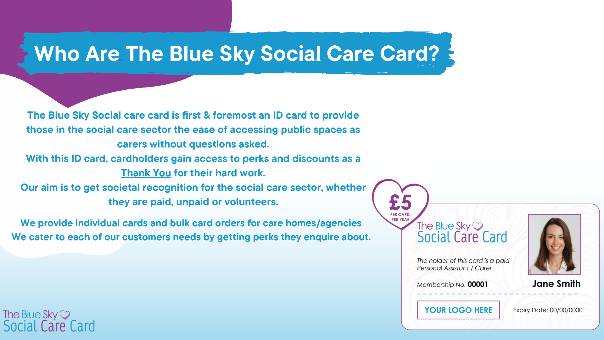 Blue Sky Social Care Card information leaflet - click image for PDF version