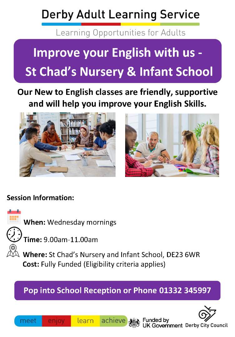New to English St Chad's Nursery and Infant School poster - click image for PDF version