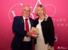 Doug Whitlam MBE, winner of the Lifetime Achievement Award, with award presenter Elizabeth Fothergill, Lord-Lieutenant of Derbyshire