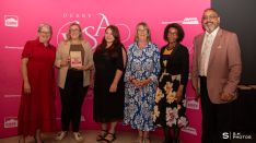 Connected Perinatal Support CIC, winner of the Community Space Award, with award presenter Maria Murphy, CEO of Derby Homes and award host Amo Raju OBE DL