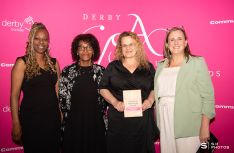 Connected Perinatal Support CIC, winner of the Health and Wellbeing Award, receiving their award from Community Action's Natasha Cover, who works on the Derby Health Inequalities Partnership.