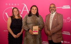 D'Mya Sandar, winner of the Young Volunteer Award, Age 18–24, with award presenter Amanda Ellse, Co-Director of Cosy Foundation, sponsors of this year's Young Volunteer Awards and award host Amo Raju OBE DL