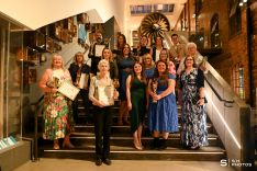 Group photo of some of our Award winners on the Civic Hall steps of the Museum of Making