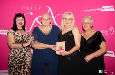 Chellaston Shelton Lock Community Hub, winner of the Hardship Support Award, receiving their award from Becky Edwards, one of Community Action’s Programme Leads.